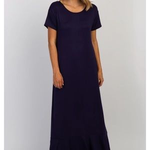 Solid Ruffle Hem Maxi Dress